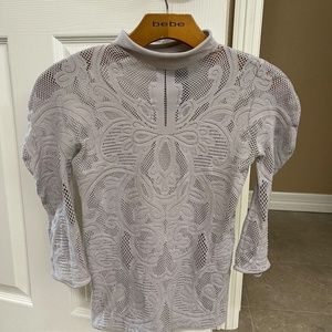 Bebe Gray Nylon Lace Look Top One Size